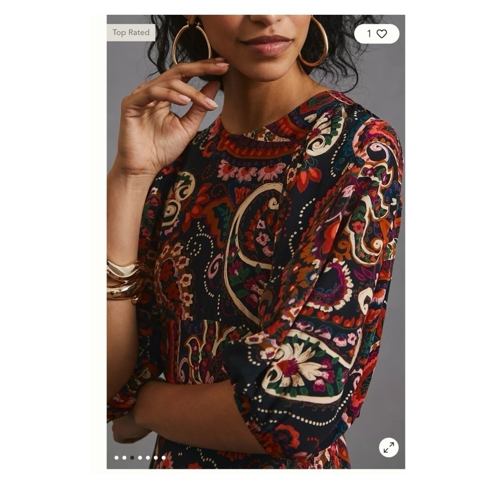 KACHEL x Anthropologie Paisley Puff Sleeve Midi Dress XS NWT Fall Boho - Picture 5 of 15